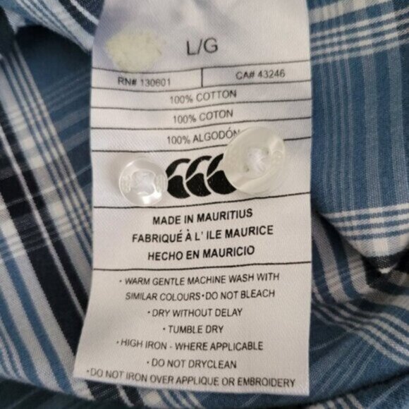 Canterbury of New Zealand Plaid Button Down Shirt Blue Black Long Sleeve Size L - Picture 10 of 12